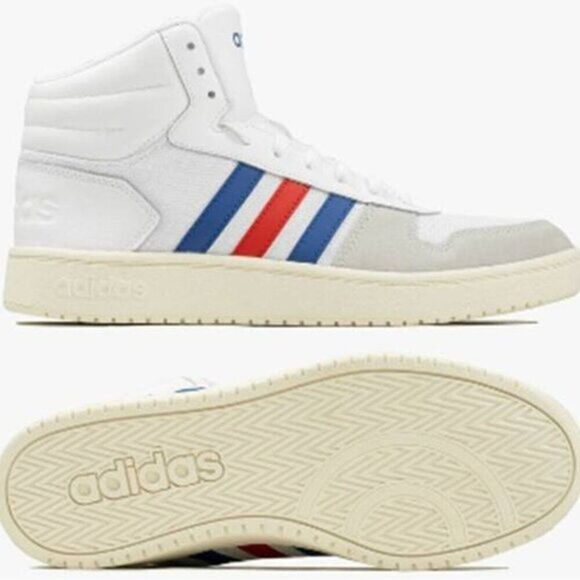 Adidas Men\'s Hoops 2.0‎ Mid Basketball Shoe 3 Stripes Size 9 Cloud White main image 4